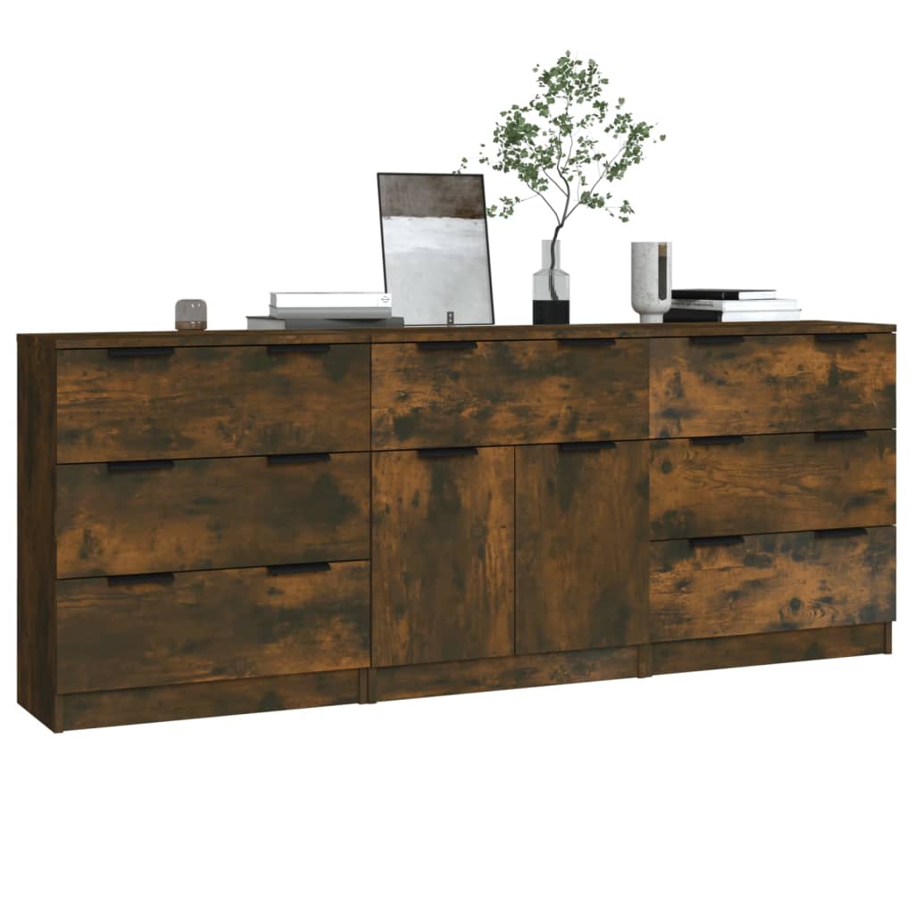 vidaXL Ensemble de 3 buffets décor chêne fumé en bois d'ingénierie