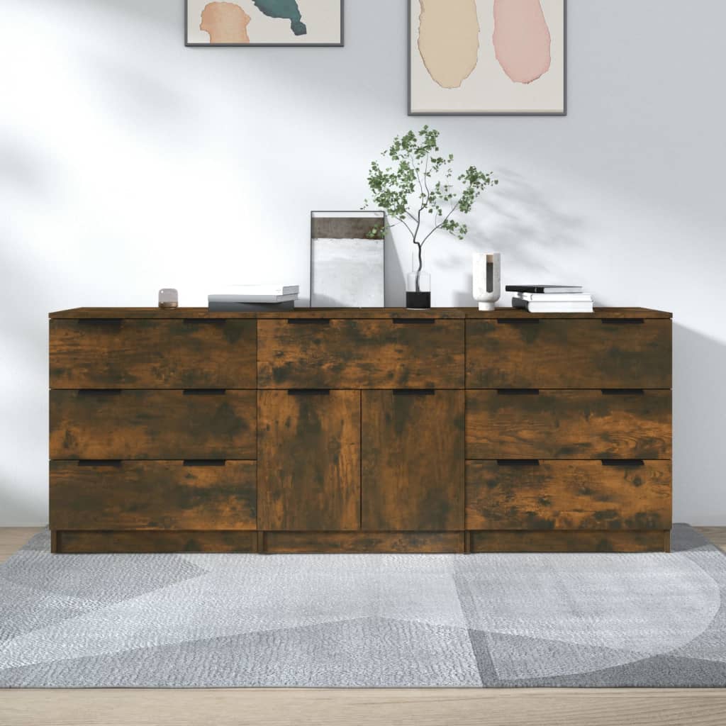 vidaXL Ensemble de 3 buffets décor chêne fumé en bois d'ingénierie