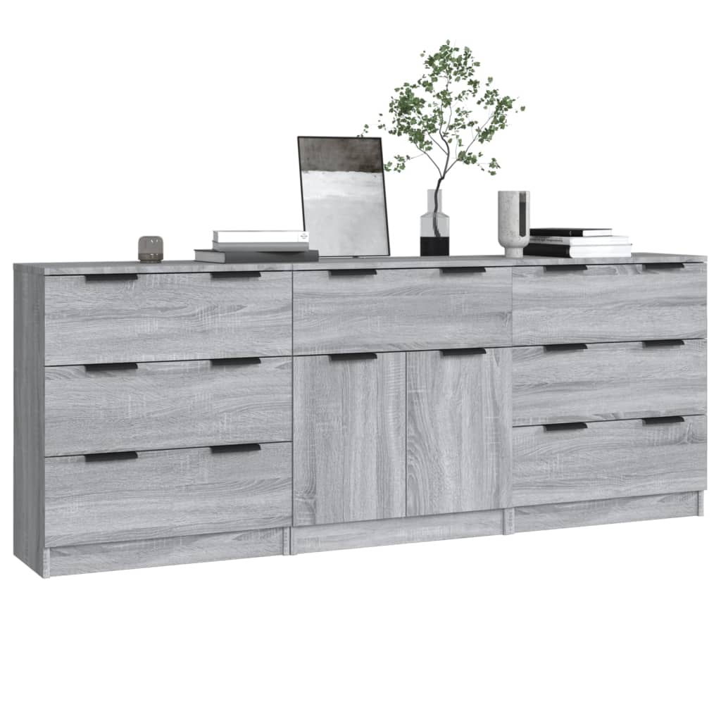 vidaXL Enfilade 3 pcs Gris Sonoma Bois d'ingénierie