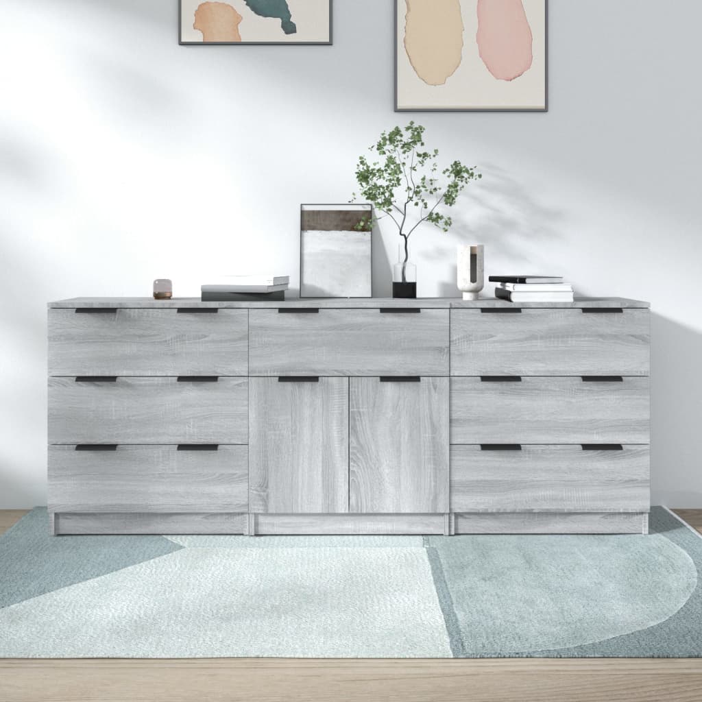 vidaXL Enfilade 3 pcs Gris Sonoma Bois d'ingénierie