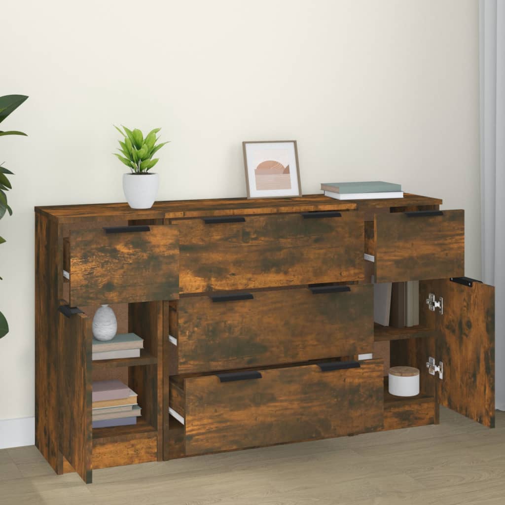 vidaXL Ensemble de 3 buffets chêne fumé Bois d'ingénierie