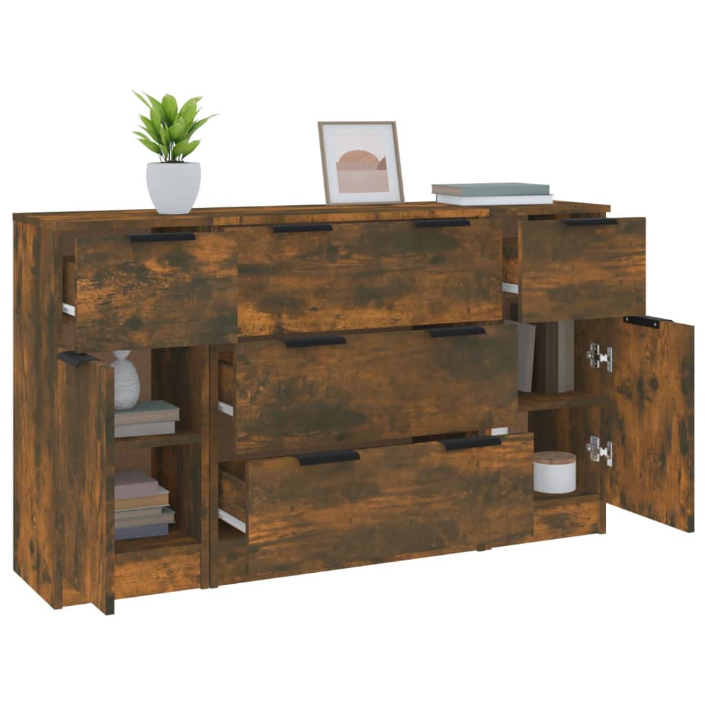 vidaXL Ensemble de 3 buffets chêne fumé Bois d'ingénierie