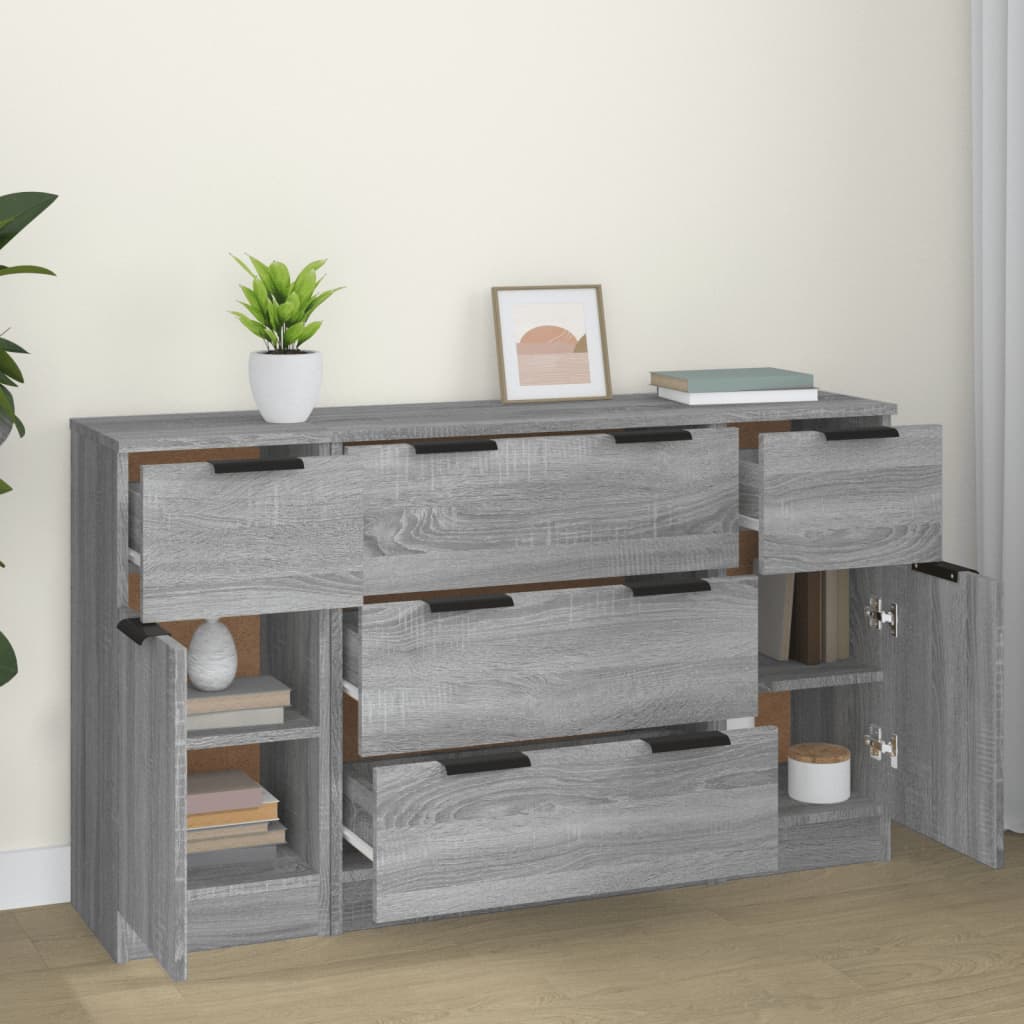 vidaXL Lot de 3 meubles bas Gris Sonoma Aggloméré