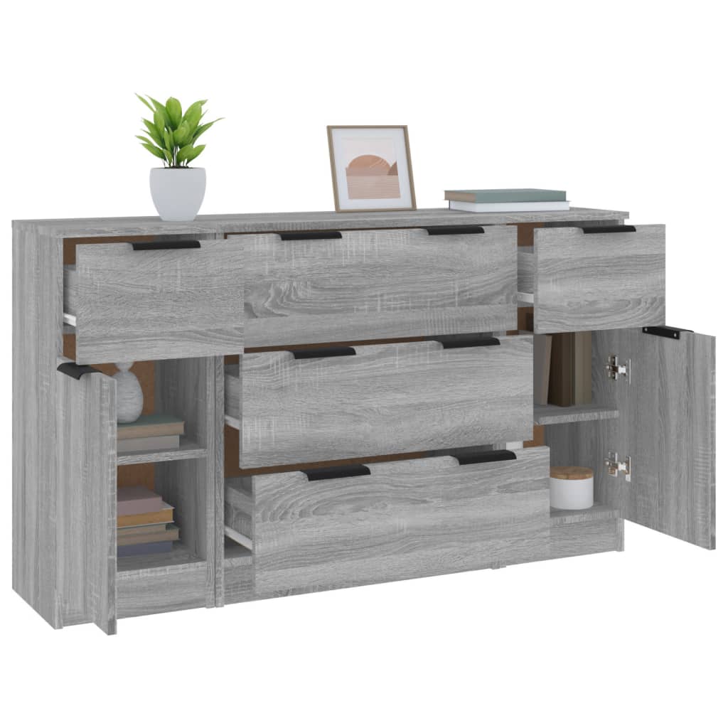 vidaXL Lot de 3 meubles bas Gris Sonoma Aggloméré