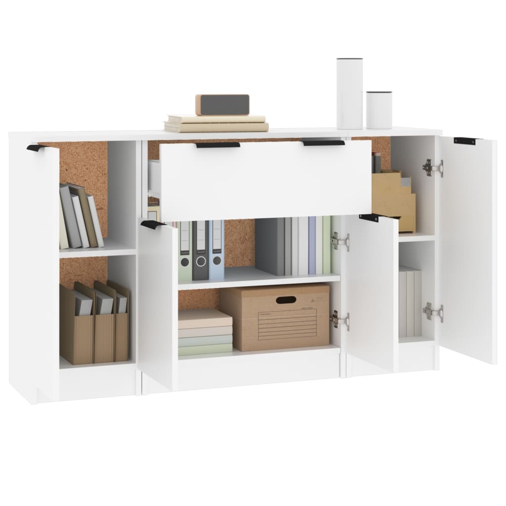 vidaXL Enfilades 3 pcs Blanc Bois d'ingénierie