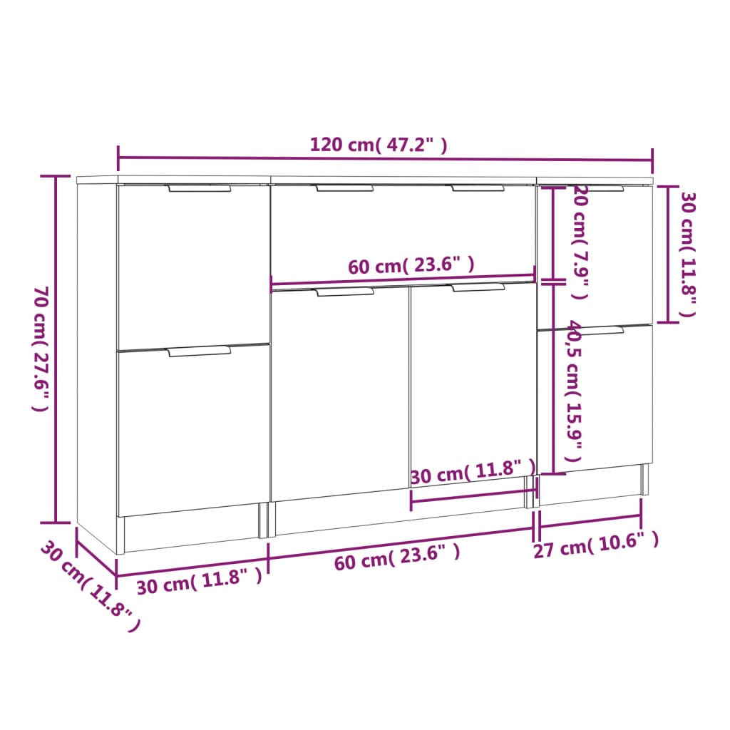 vidaXL Sideboards 3 Stk. Sonoma-Eiche Holzwerkstoff