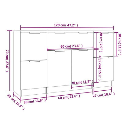 vidaXL Sideboards 3 Stk. Sonoma-Eiche Holzwerkstoff