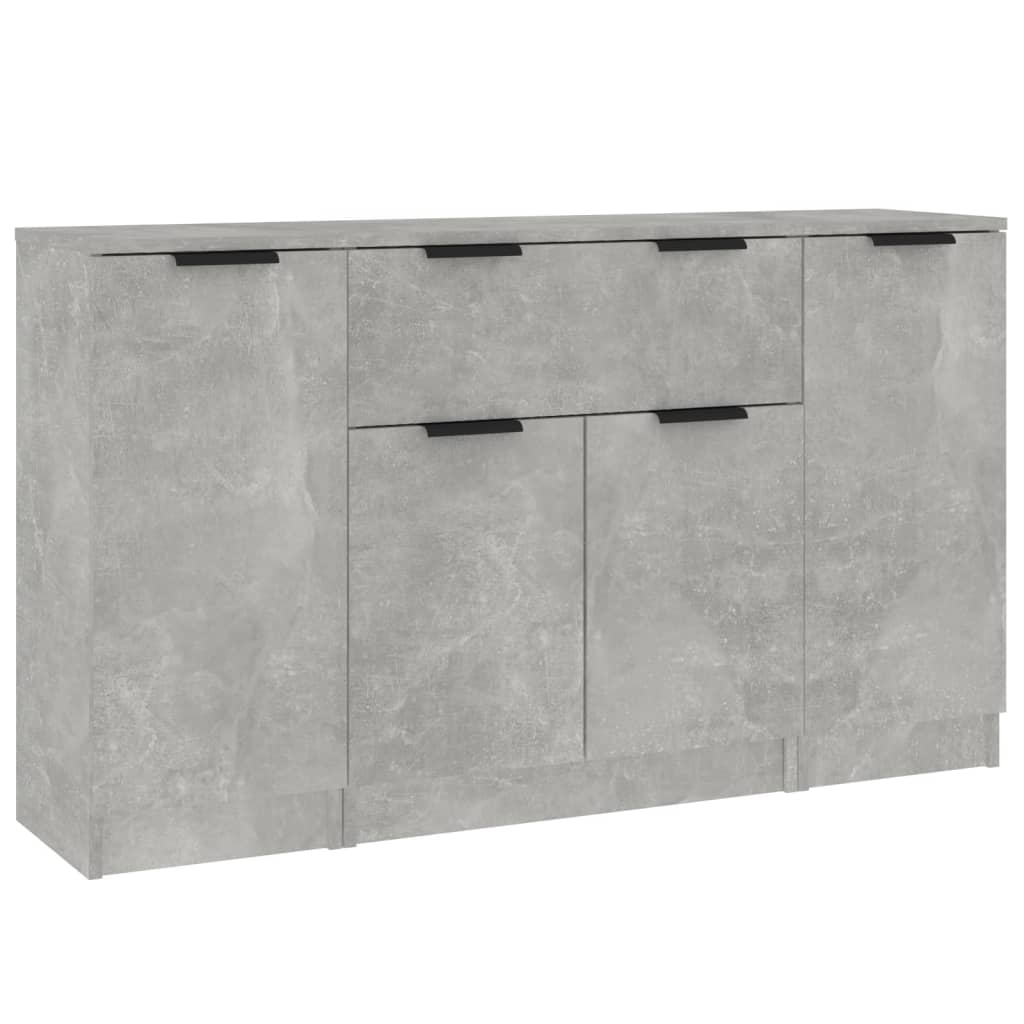 vidaXL Commodes 3 pcs Gris béton Bois d'ingénierie