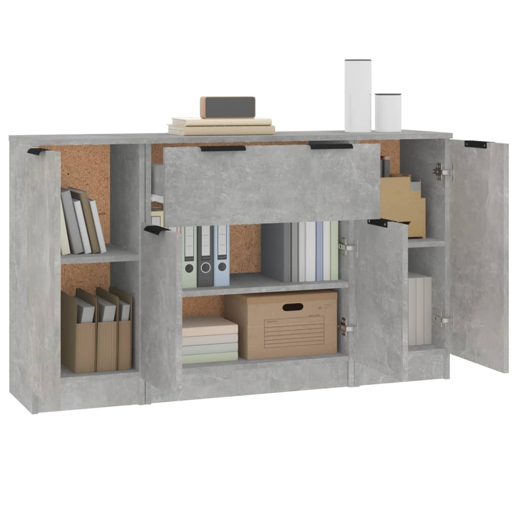 vidaXL Commodes 3 pcs Gris béton Bois d'ingénierie