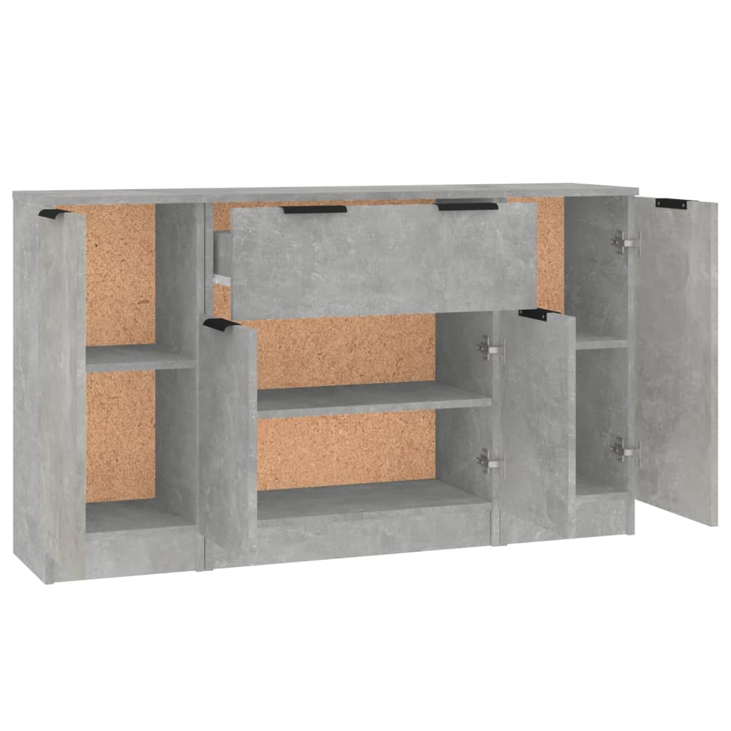 vidaXL Commodes 3 pcs Gris béton Bois d'ingénierie