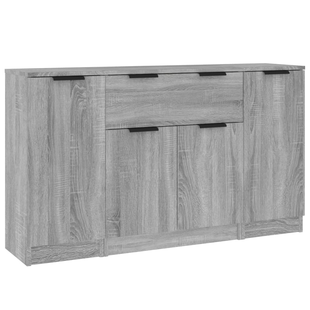 vidaXL Sideboards 3 Stk. Grau Sonoma Holzwerkstoff