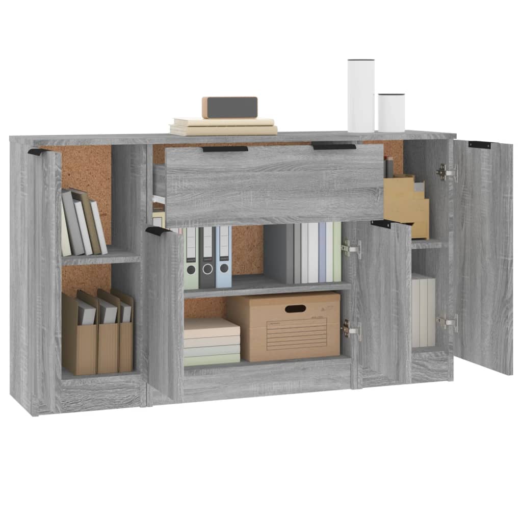 vidaXL Sideboards 3 Stk. Grau Sonoma Holzwerkstoff