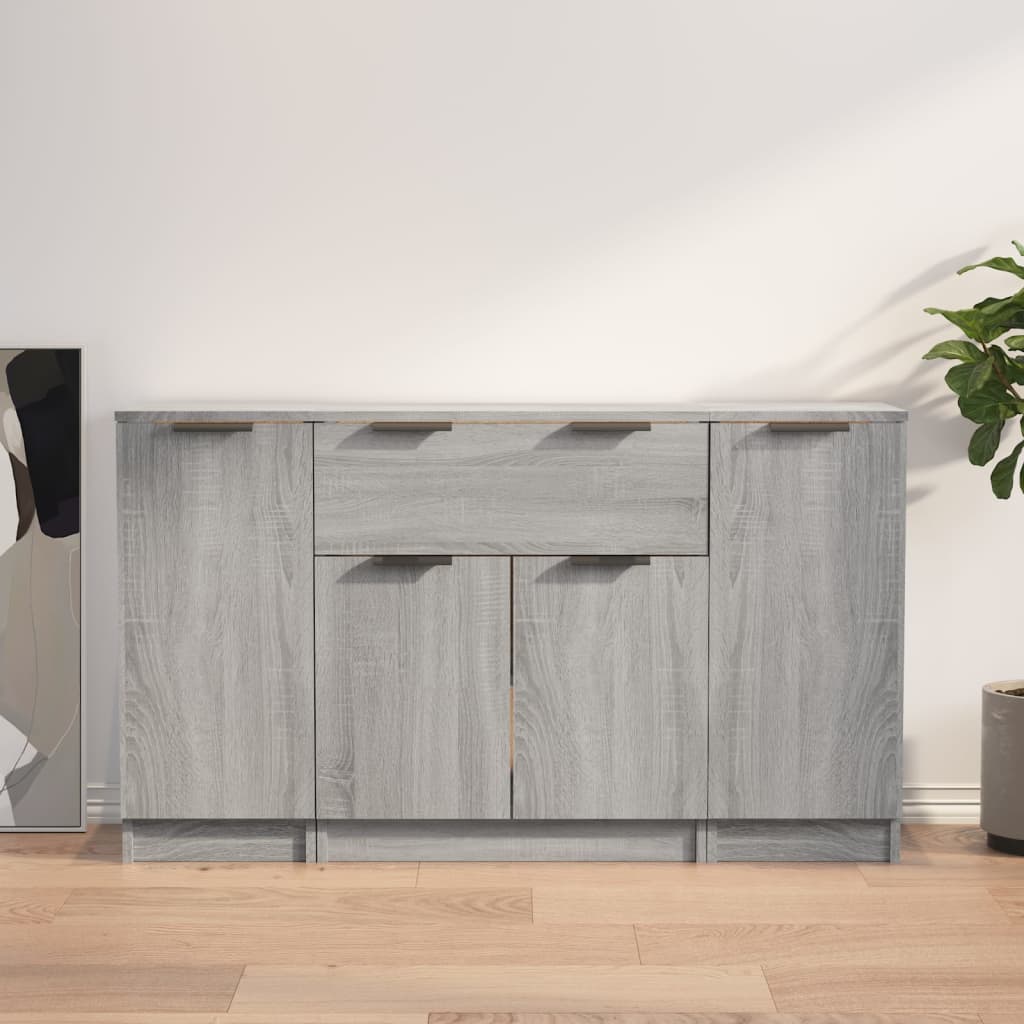 vidaXL Sideboards 3 Stk. Grau Sonoma Holzwerkstoff
