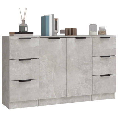 vidaXL Commodes 3 pcs. Gris béton Bois d'ingénierie