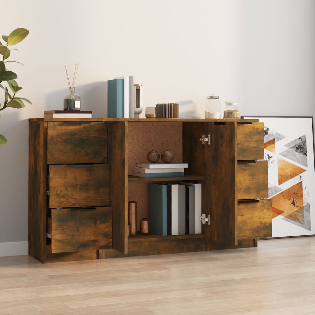 vidaXL Bahuts 3 pcs Chêne fumé en bois d'ingénierie