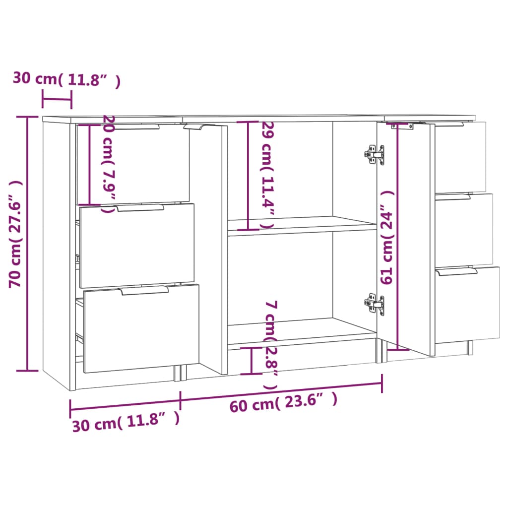 vidaXL Bahuts 3 pcs Chêne fumé en bois d'ingénierie