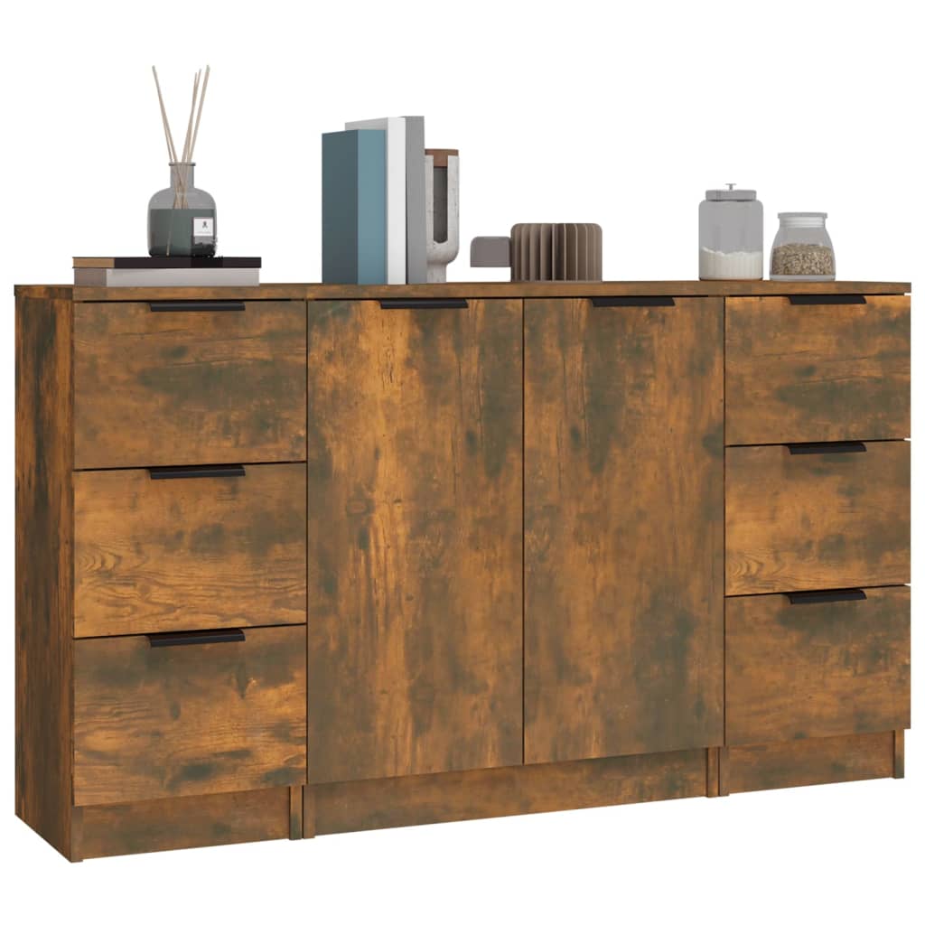 vidaXL Bahuts 3 pcs Chêne fumé en bois d'ingénierie