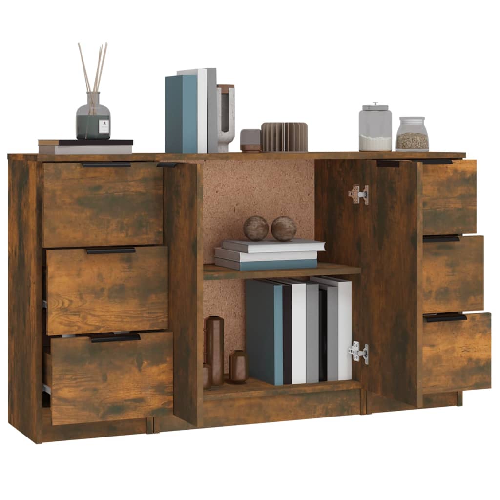 vidaXL Bahuts 3 pcs Chêne fumé en bois d'ingénierie