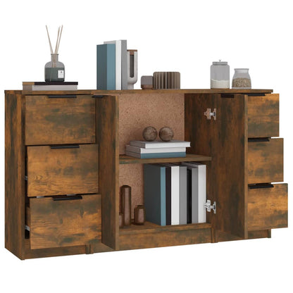 vidaXL Bahuts 3 pcs Chêne fumé en bois d'ingénierie