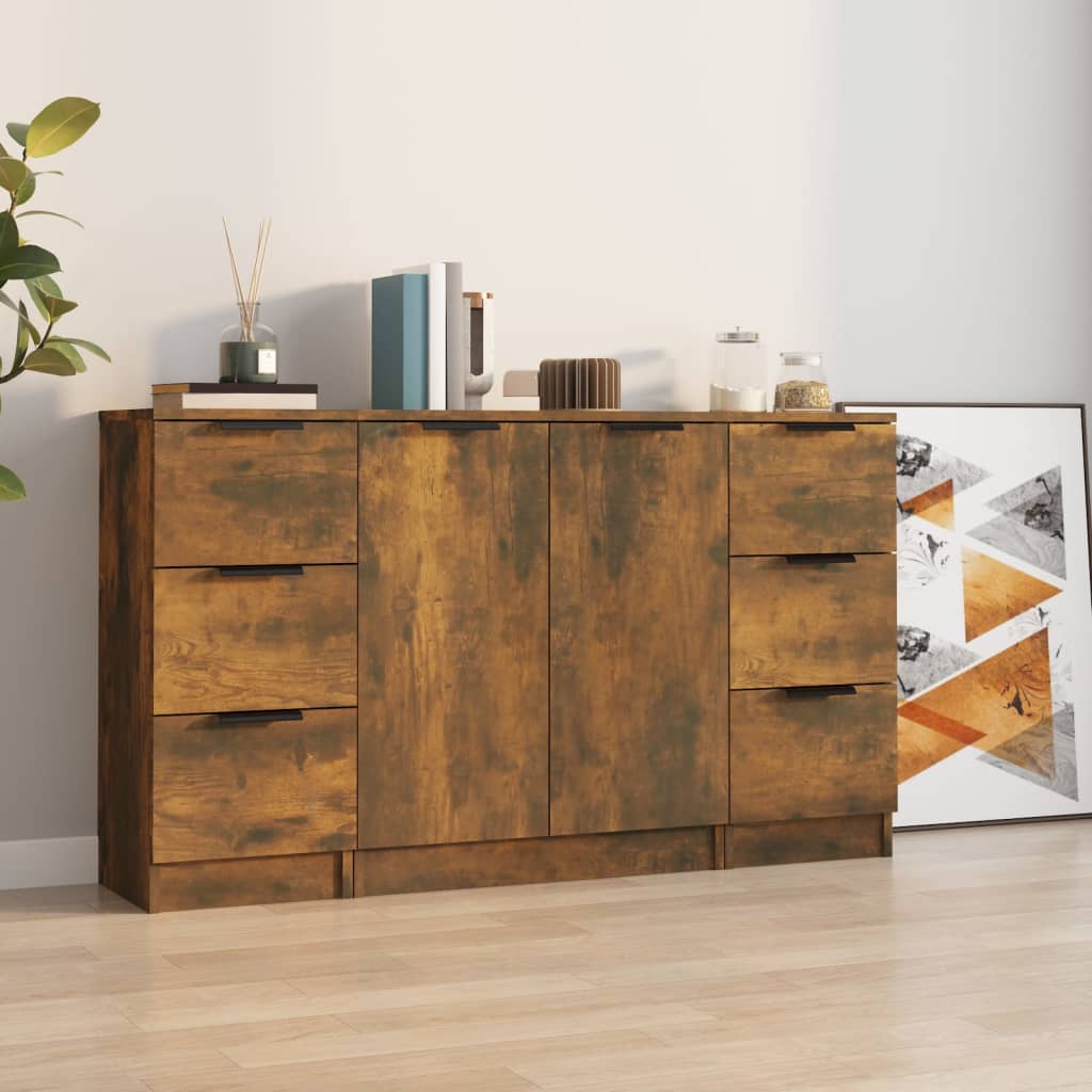 vidaXL Bahuts 3 pcs Chêne fumé en bois d'ingénierie