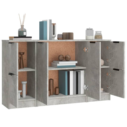 vidaXL Commodes 3 pcs. Gris béton Bois d'ingénierie