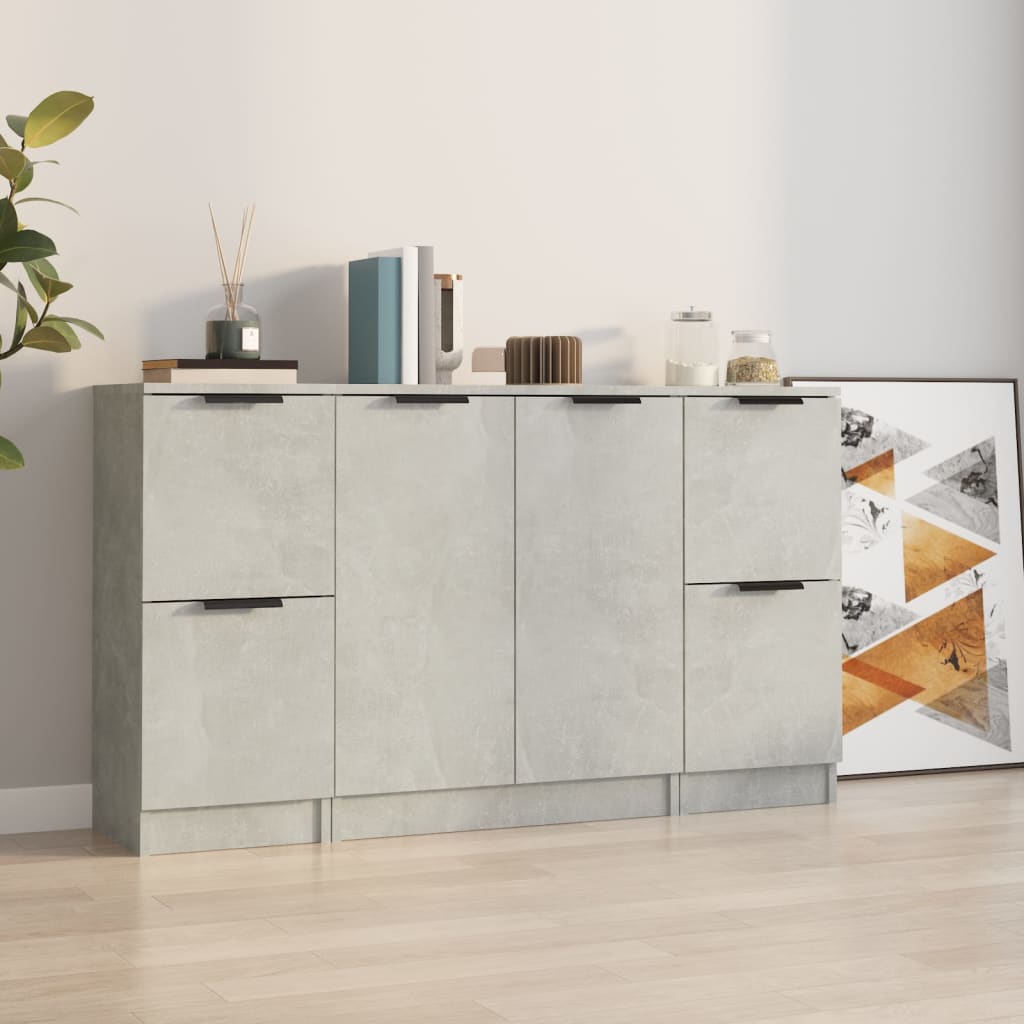 vidaXL Commodes 3 pcs. Gris béton Bois d'ingénierie