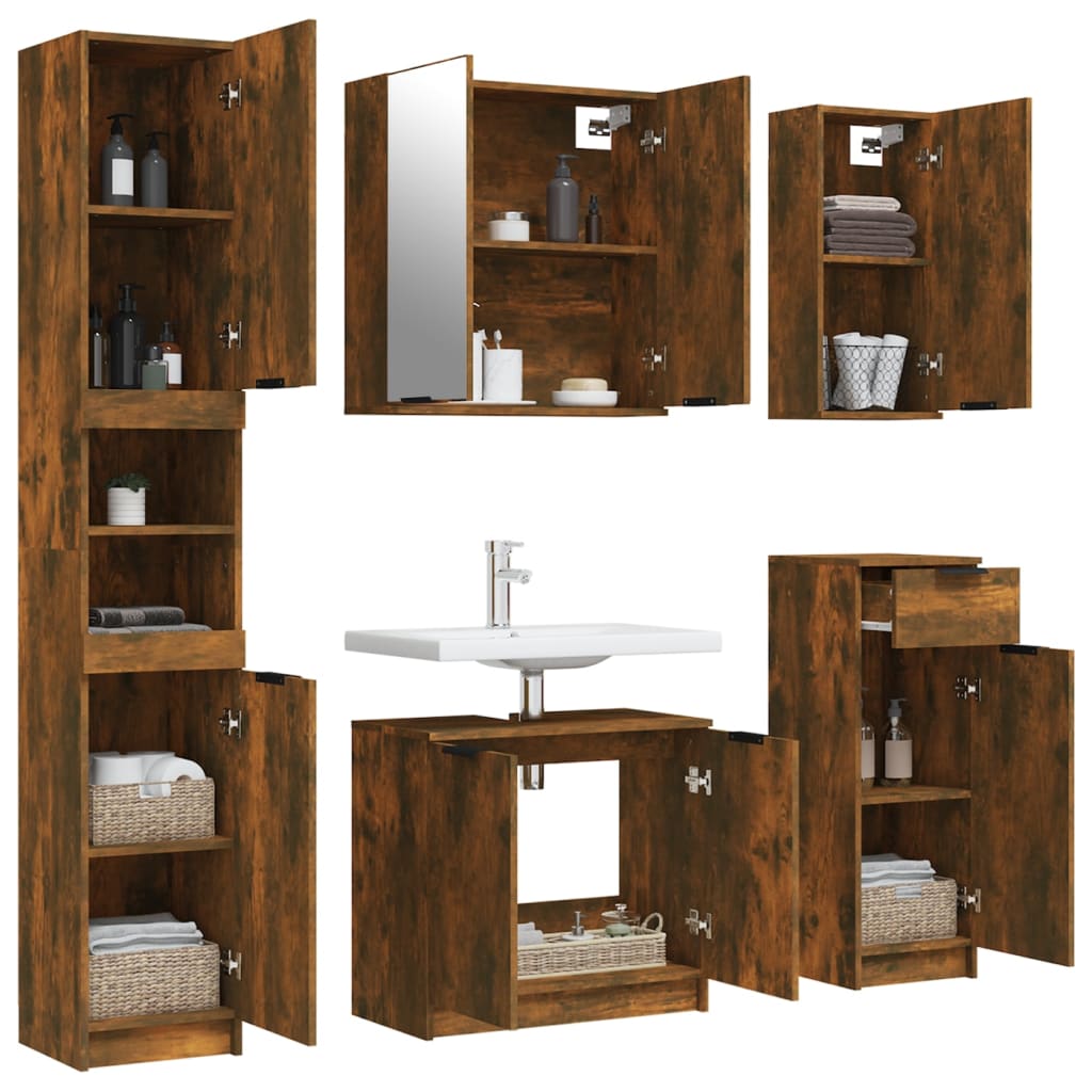 vidaXL 5-tlg. Badmöbel-Set Räuchereiche Holzwerkstoff