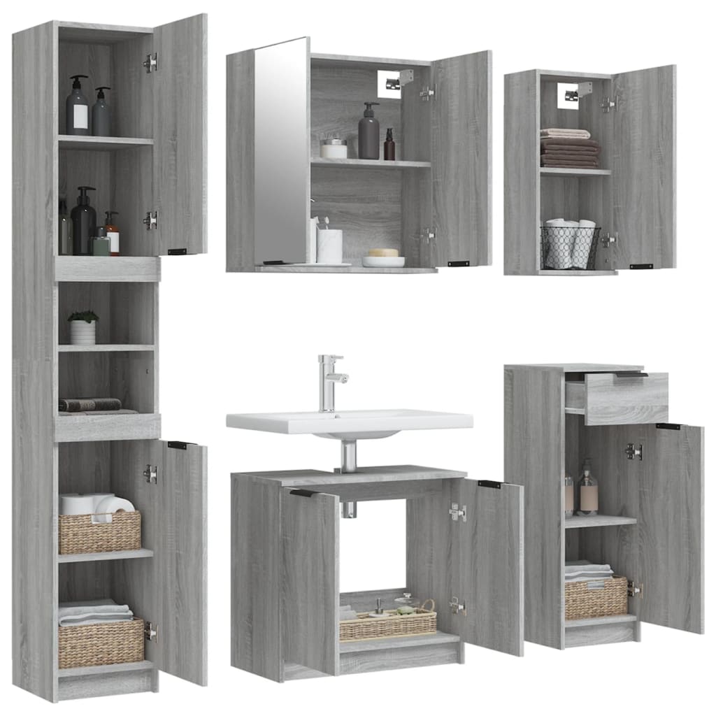 vidaXL 5-tlg. Badmöbel-Set Grau Sonoma-Eiche Holzwerkstoff