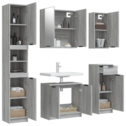 vidaXL 5-tlg. Badmöbel-Set Grau Sonoma-Eiche Holzwerkstoff