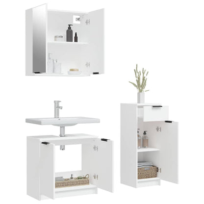 vidaXL 3-tlg. Badmöbel-Set Weiß Holzwerkstoff