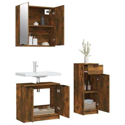 vidaXL Ensemble de meubles de salle de bain 3 pièces Chêne fumé Bois d'ingénierie