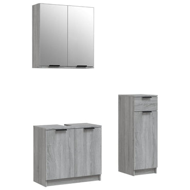 vidaXL 3-tlg. Badmöbel-Set Grau Sonoma Holzwerkstoff