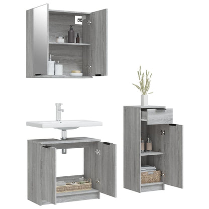 vidaXL 3-tlg. Badmöbel-Set Grau Sonoma Holzwerkstoff