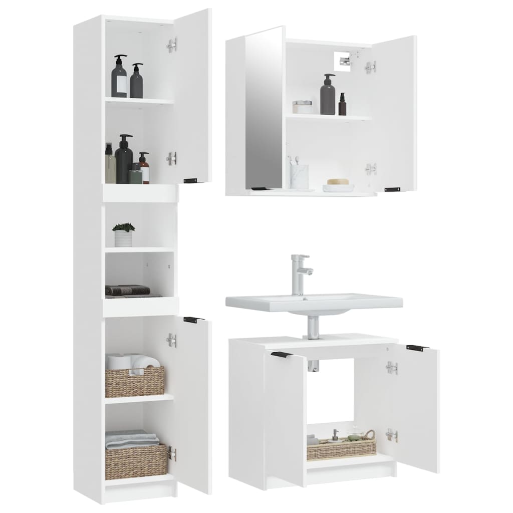 vidaXL 3-tlg. Badmöbel-Set Weiß Holzwerkstoff