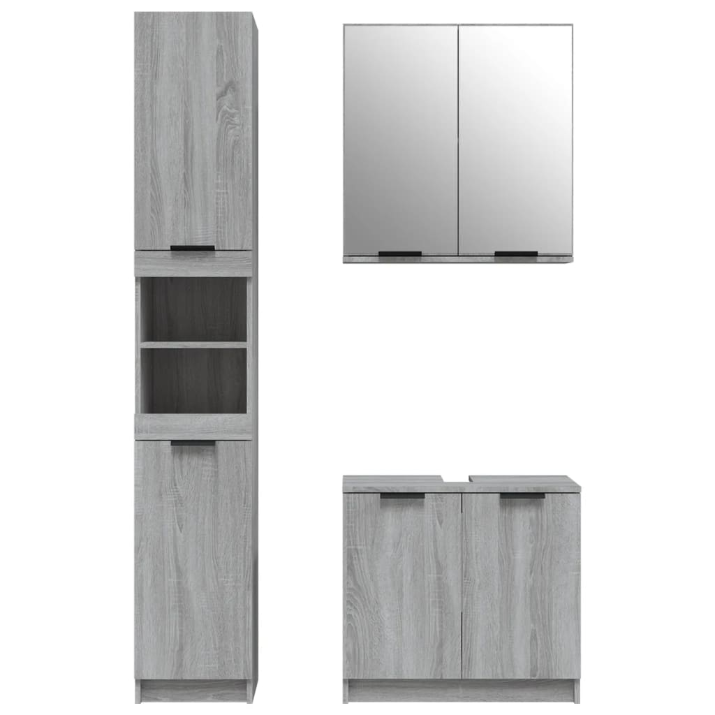 vidaXL 3-tlg. Badmöbel-Set Grau Sonoma Holzwerkstoff