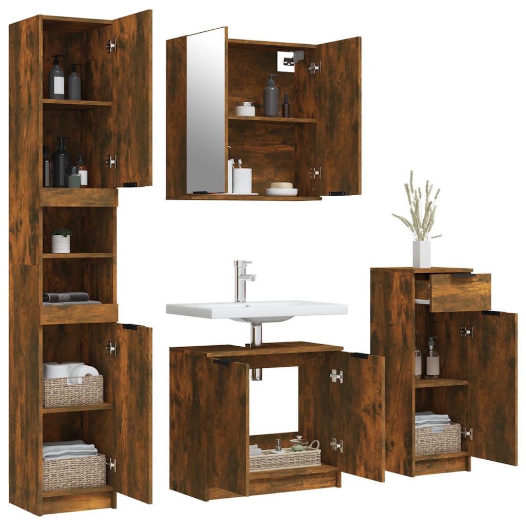 vidaXL 4-tlg. Badmöbel-Set Räuchereiche Holzwerkstoff