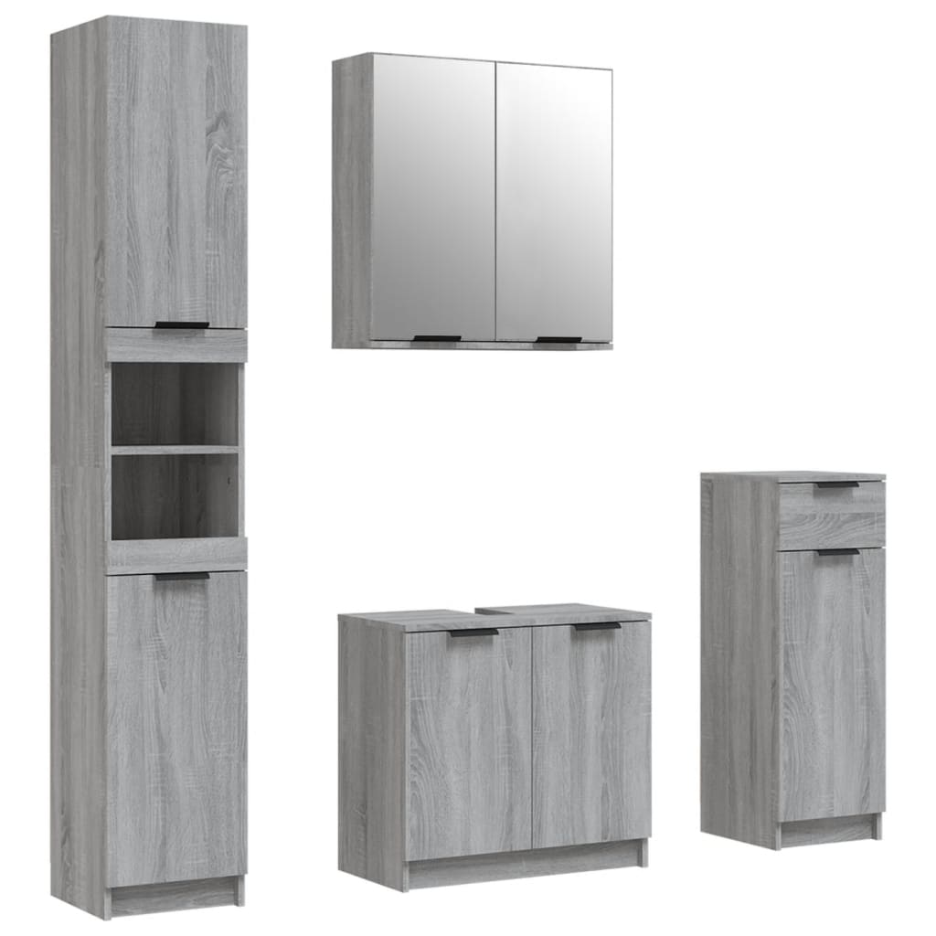 vidaXL 4-tlg. Badmöbel-Set Grau Sonoma Holzwerkstoff