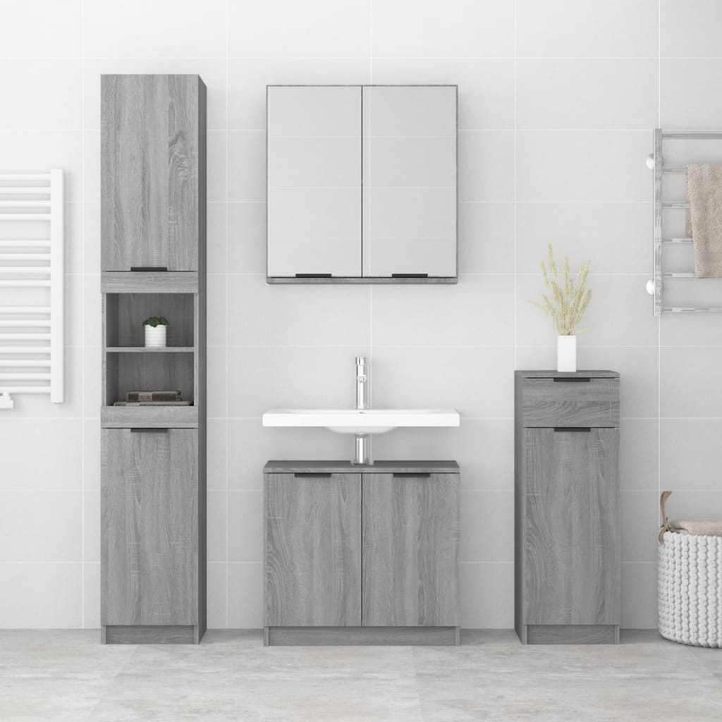 vidaXL 4-tlg. Badmöbel-Set Grau Sonoma Holzwerkstoff