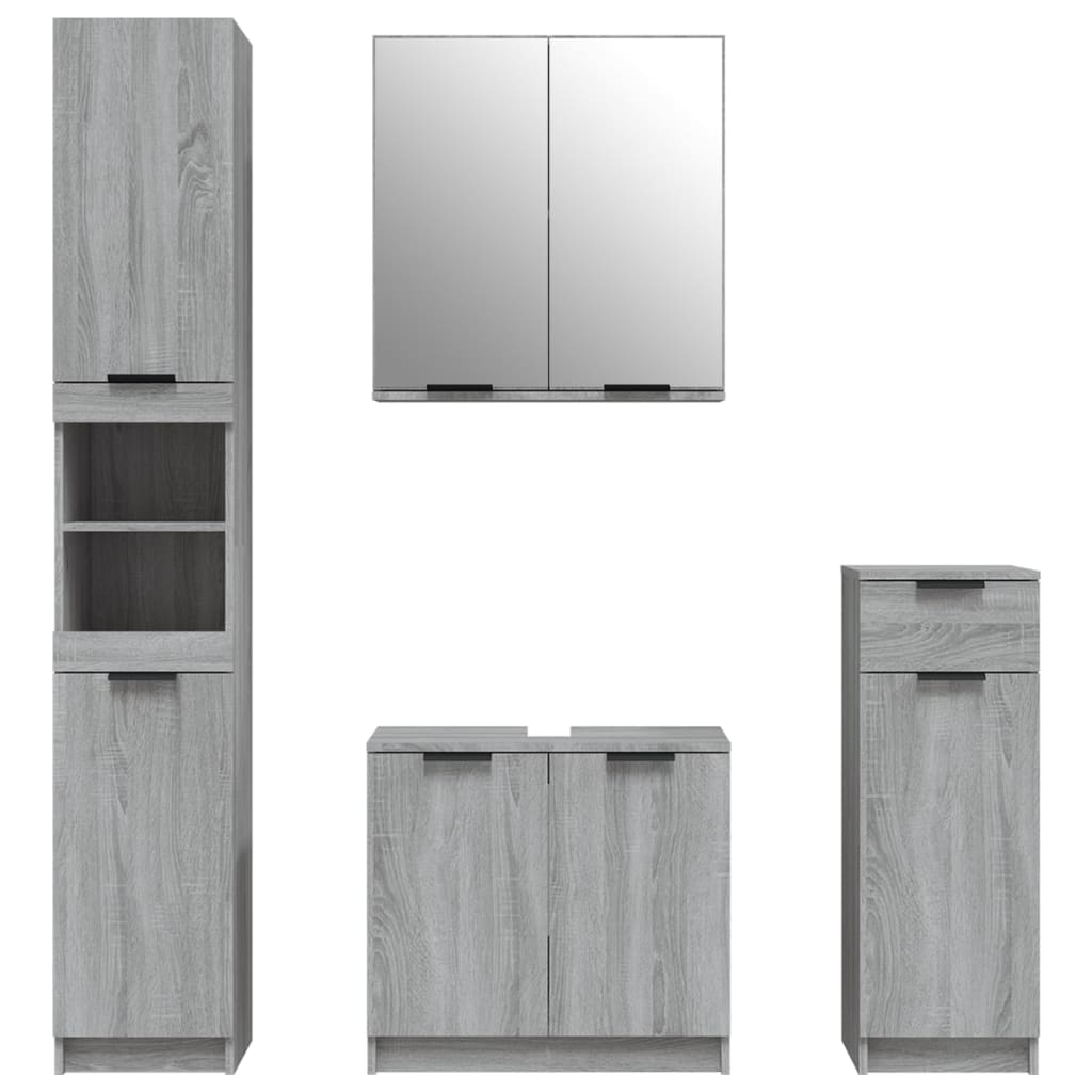 vidaXL 4-tlg. Badmöbel-Set Grau Sonoma Holzwerkstoff