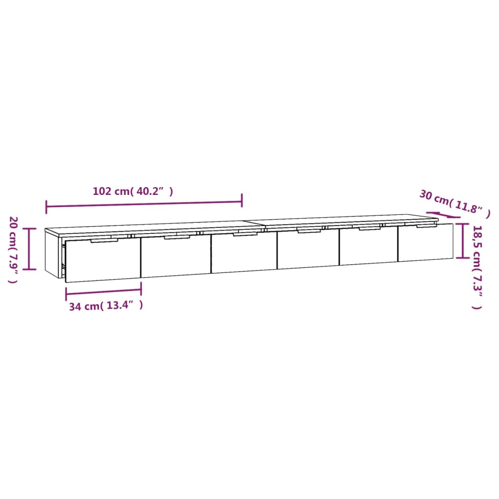 vidaXL Wandschränke 2 Stk. Weiß 102x30x20 cm Holzwerkstoff