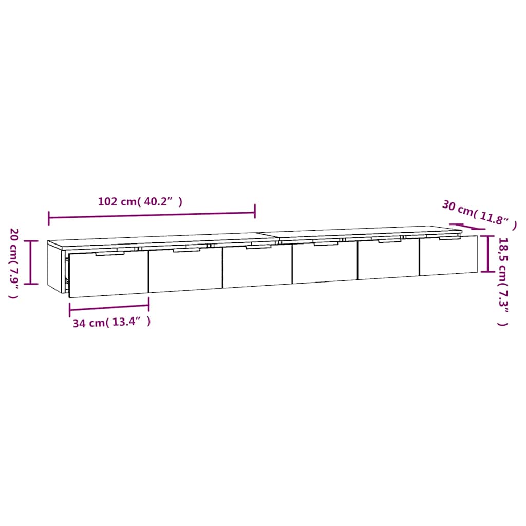 vidaXL Wandschränke 2 Stk. Sonoma-Eiche 102x30x20 cm Holzwerkstoff