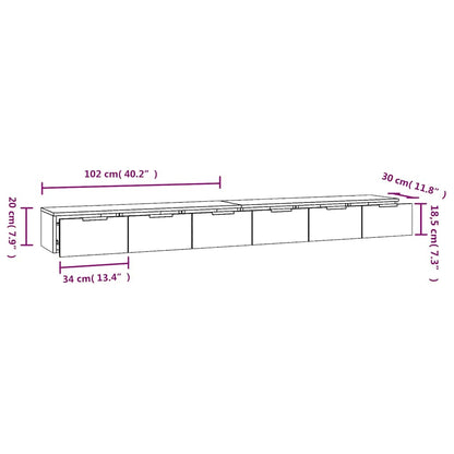 vidaXL Wandschränke 2 Stk. Sonoma-Eiche 102x30x20 cm Holzwerkstoff