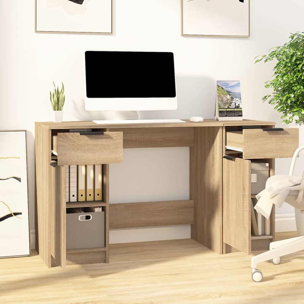vidaXL Bureau avec meuble de rangement chêne sonoma aggloméré
