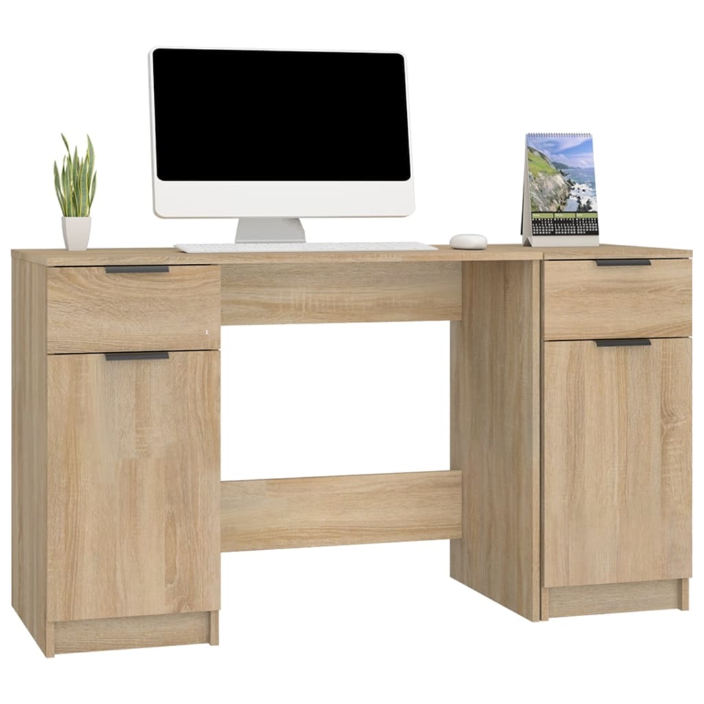 vidaXL Bureau avec meuble de rangement chêne sonoma aggloméré
