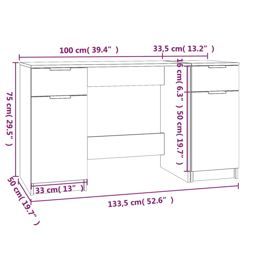 vidaXL Bureau avec meuble de rangement chêne sonoma aggloméré
