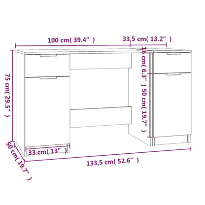 vidaXL Bureau avec meuble de rangement chêne sonoma aggloméré