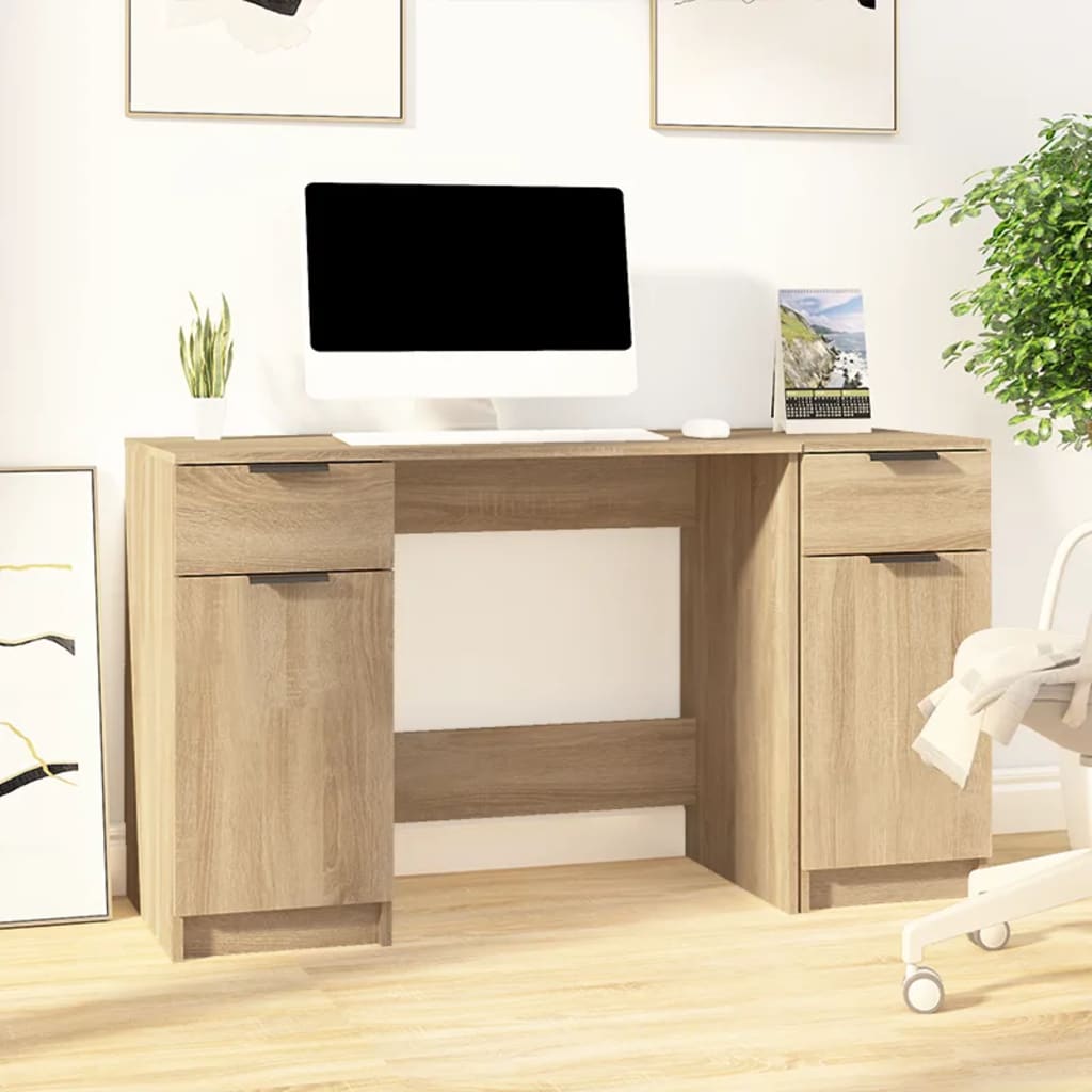 vidaXL Bureau avec meuble de rangement chêne sonoma aggloméré