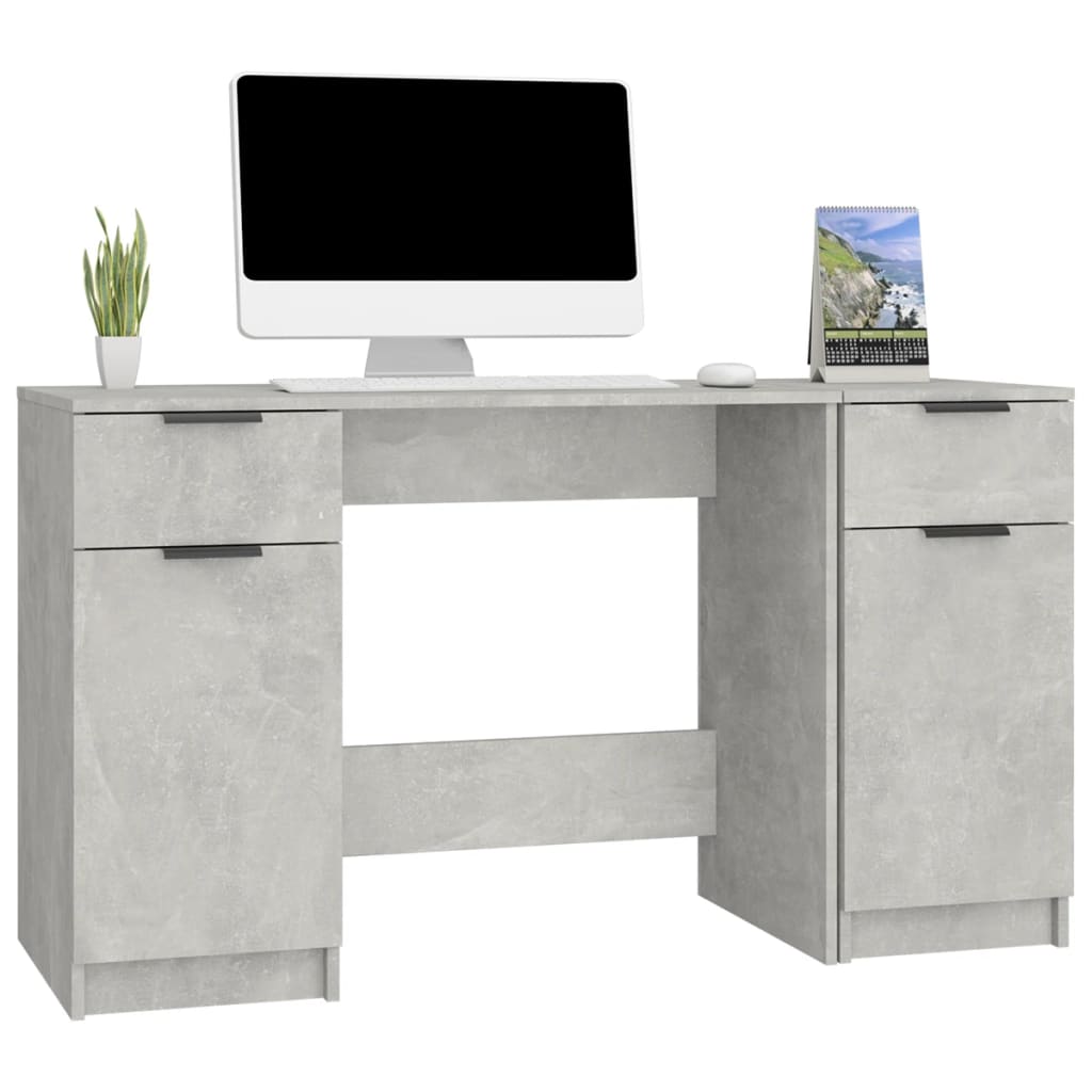vidaXL Bureau avec meuble d'appoint gris béton en bois d'ingénierie