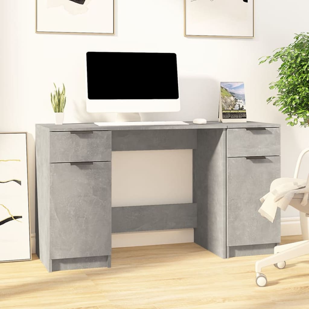 vidaXL Bureau avec meuble d'appoint gris béton en bois d'ingénierie