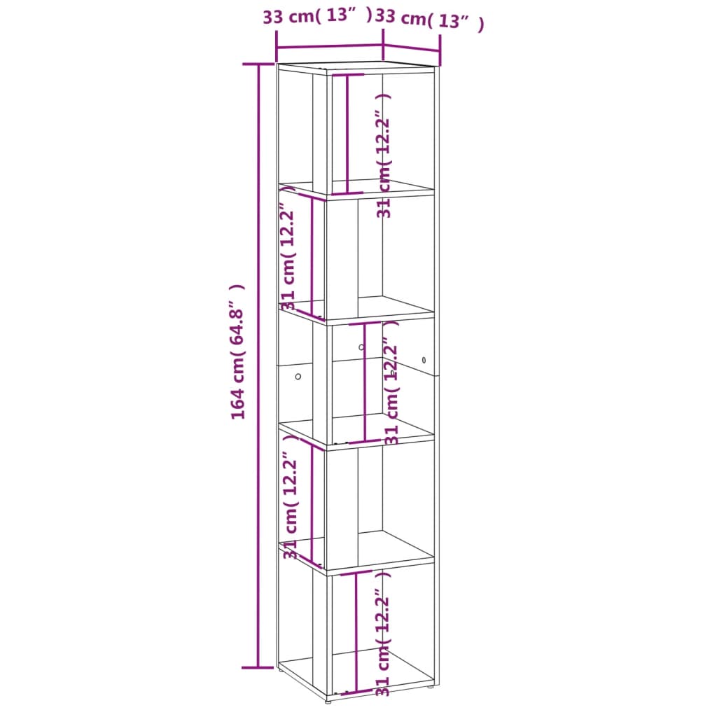 vidaXL Étagère d'angle chêne fumé 33x33x164,5 cm bois d'ingénierie